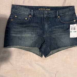 MICHAEL Michael Kors Blue Jean Shorts with Frayed Hem
